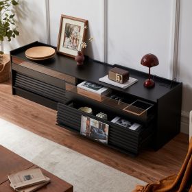 Mirod Modern TV Stand With Ample Storage,4 Drawer Design With Tempered Glass ,Built-in Charging Ports And Ambient LED Lighting ,Versatile For Any (Option: Black)