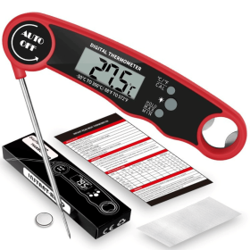 Digital Meat Thermometer with Probe - Waterproof;  Kitchen Instant Read Food Thermometer for Cooking;  Baking;  Liquids;  Candy;  Grilling BBQ & (Color: Red)